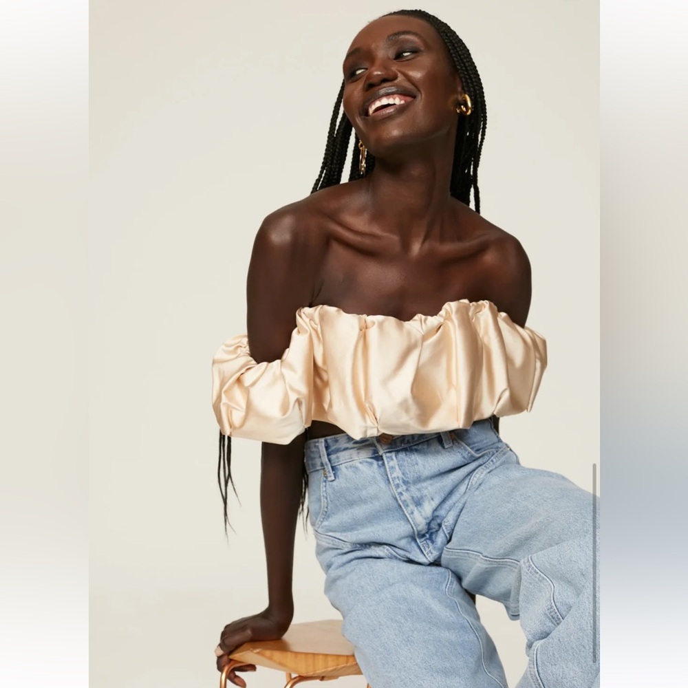 Jonathan Simkhai Cream Off-Shoulder Crop Top
